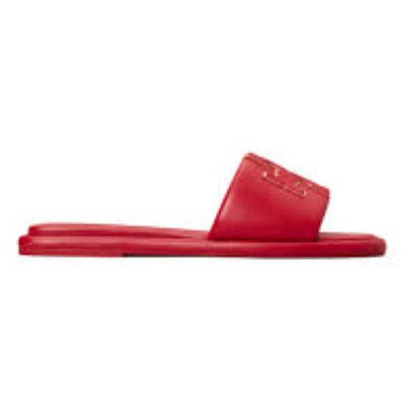 NIB Tory Burch T-Sport Double Slide Leather sandals RED - - Picture 2 of 4